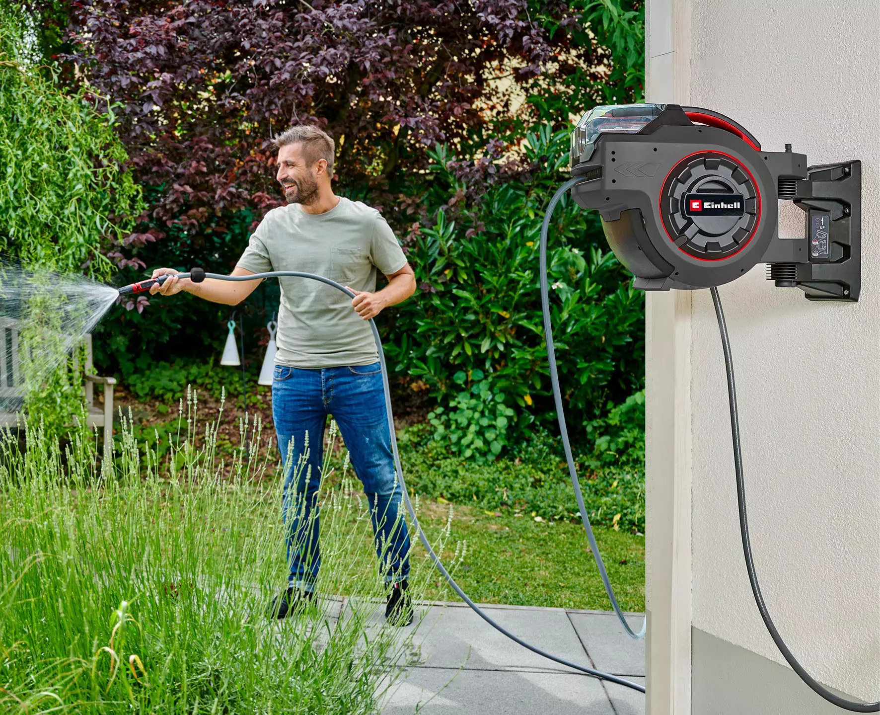 Einhell GP-HR 18/30 Li Solo akumulatorski stenski navijalnik za vrtno cev 30 m v kompletu