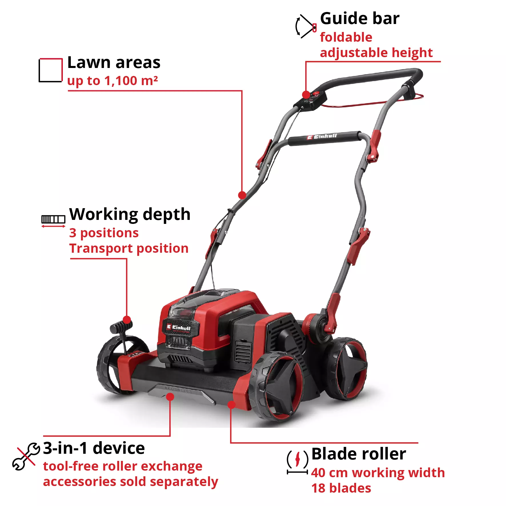 Einhell GP-SC 36/40 Li BL-Solo akumulatorski prezračevalec trate