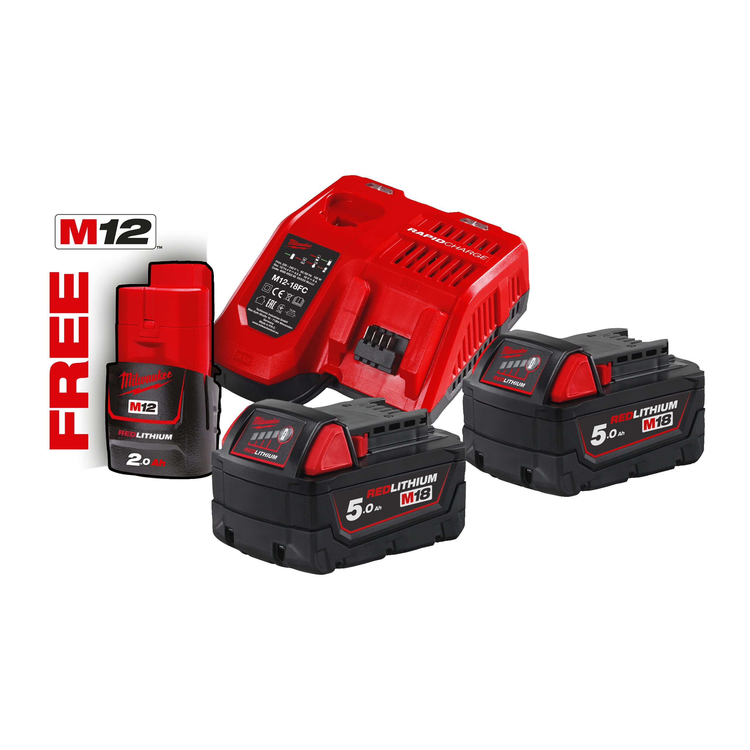 Milwaukee M18 NRG-502 set akumulatorjev in polnilca