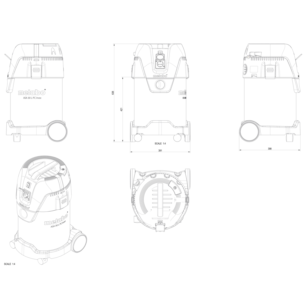 METABO ASA 30 L PC INOX (602015000) VEČNAMENSKI INDUSTRIJSKI SESALNIK