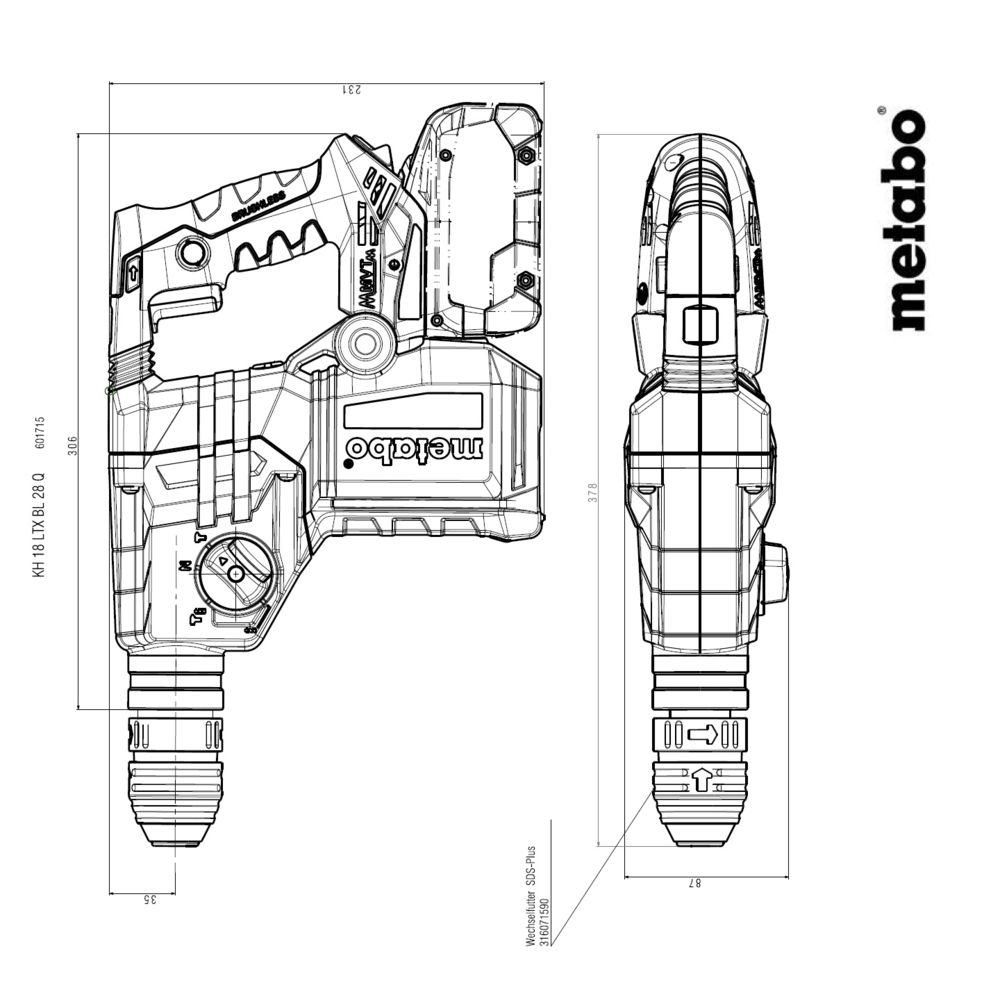 METABO KH 18 LTX BL 28 Q (601715850) Baterijsko kombinirano kladivo