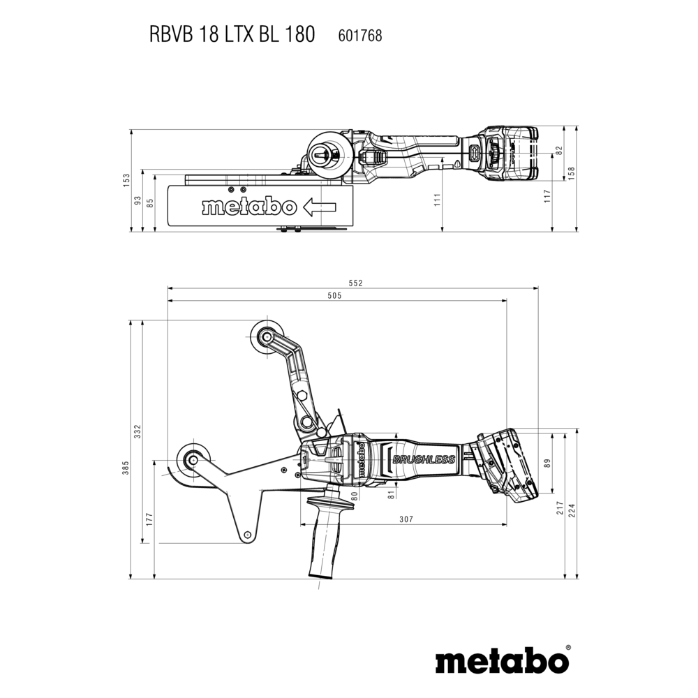 METABO RBVB 18 LTX BL 180 (601768840) BATERIJSKI BRUSILNIK CEVI