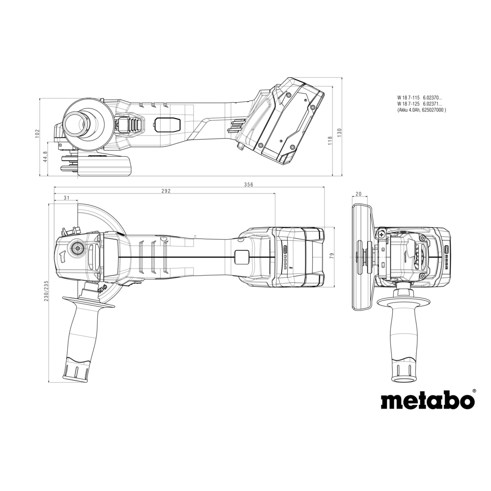METABO W 18 7-125 (602371840) BATERIJSKI KOTNI BRUSILNIK
