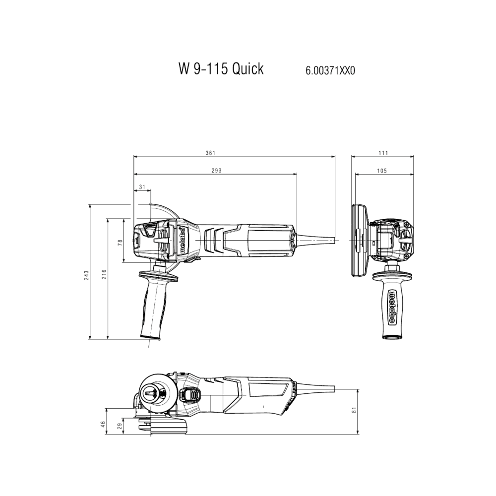 METABO W 9-115 QUICK (600371000) KOTNI BRUSILNIK