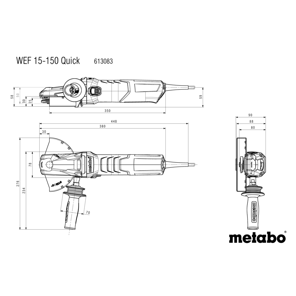 METABO WEF 15-150 QUICK (613083000) KOTNI BRUSILNIK Z ZOŽENIM VRATOM