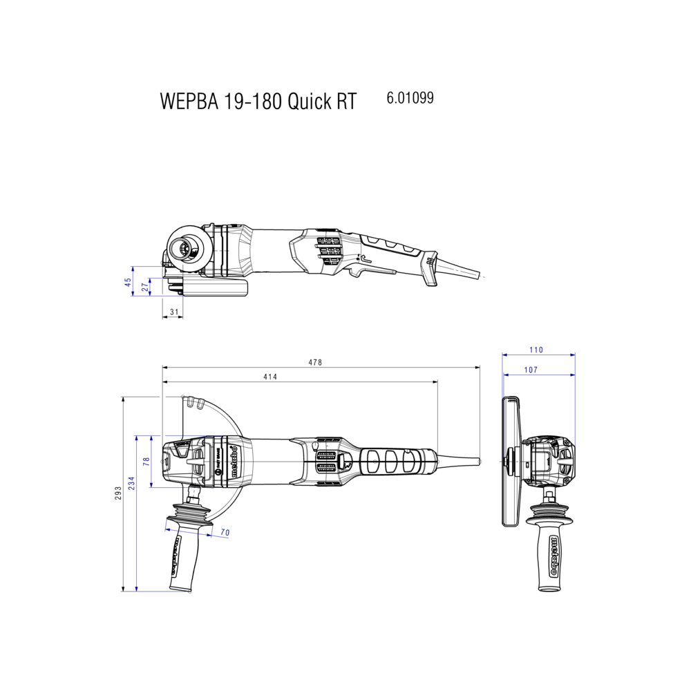 METABO WEPBA 19-180 QUICK RT (601099000) KOTNI BRUSILNIK