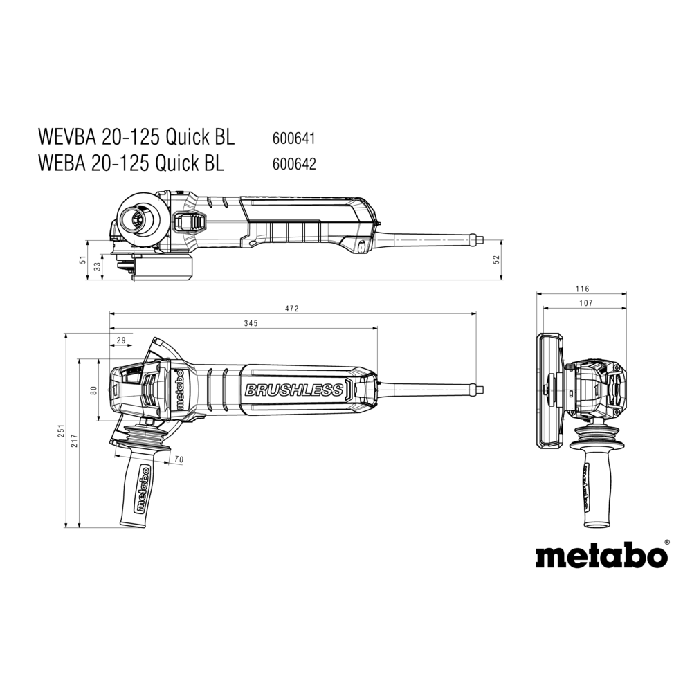 METABO WEVBA 20-125 Quick BL (600641000) Kotni brusilnik