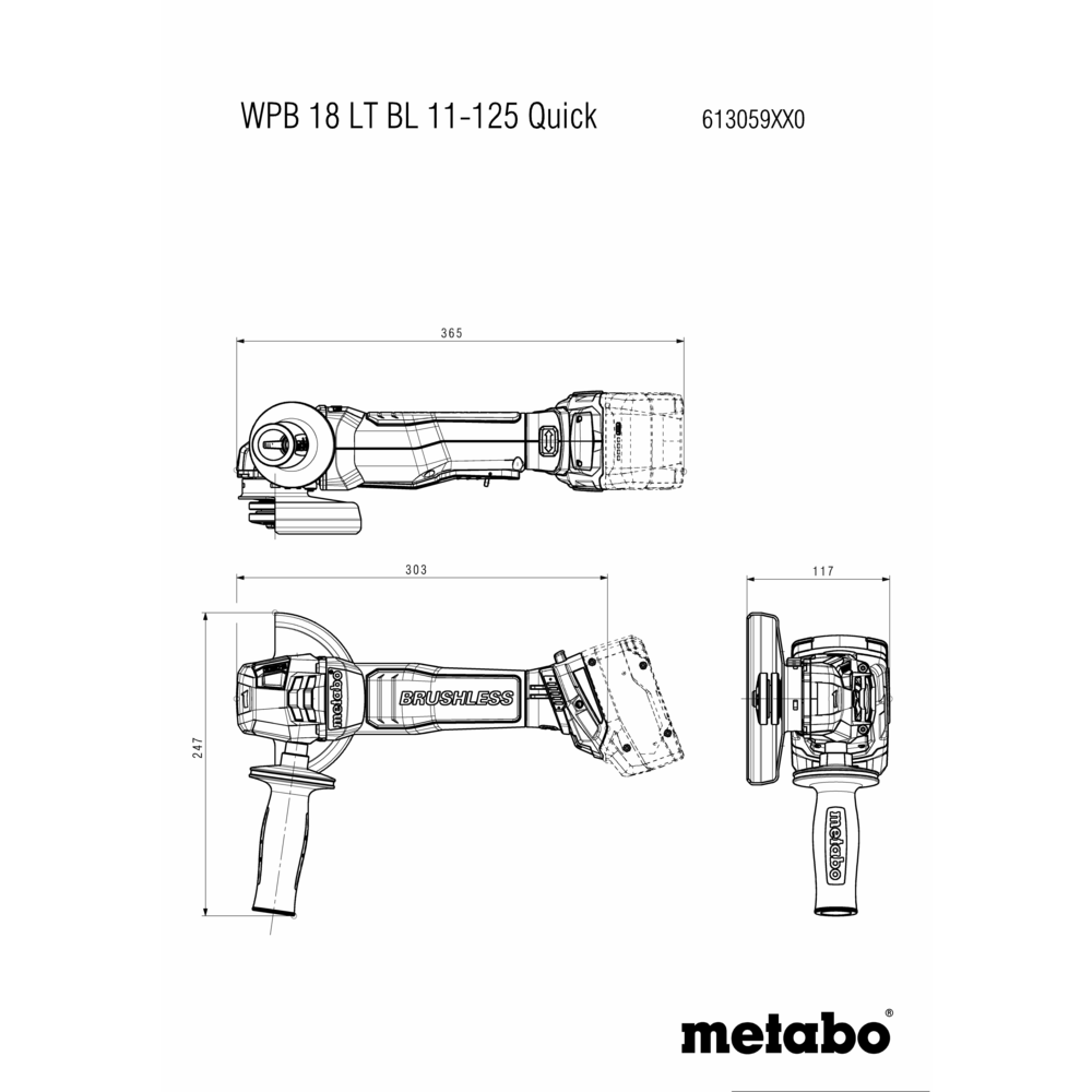 METABO WPB 18 LT BL 11-125 QUICK (613059660) BATERIJSKI KOTNI BRUSILNIK