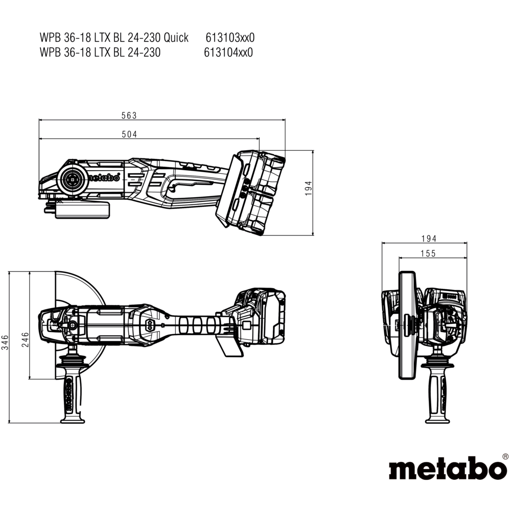 METABO WPB 36-18 LTX BL 24-230 Quick (613103810) BATERIJSKI KOTNI BRUSILNIK