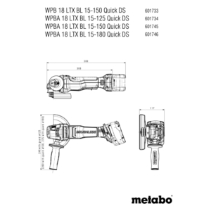 METABO WPBA 18 LTX BL 15-180 QUICK DS (601746840) BATERIJSKI KOTNI BRUSILNIK