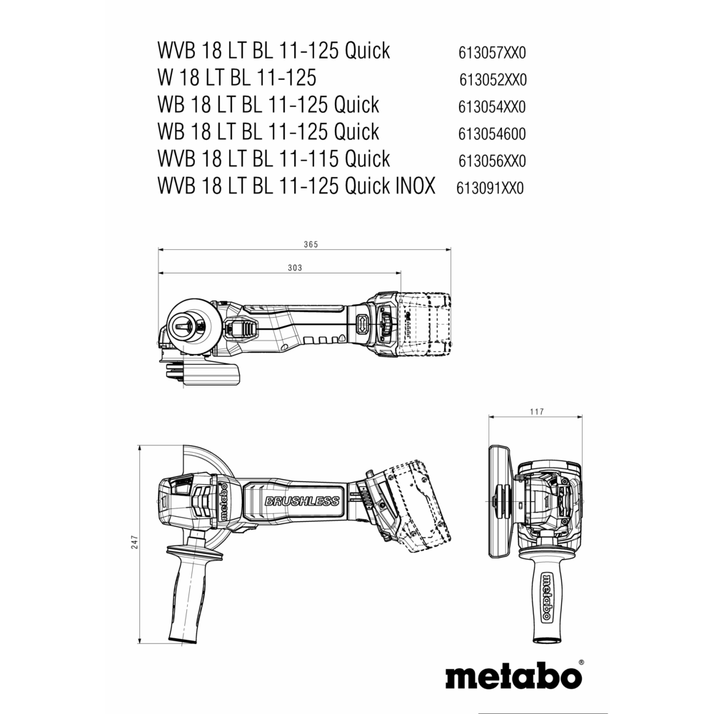 METABO WVB 18 LT BL 11-125 Quick (613057660) Baterijski kotni brusilnik