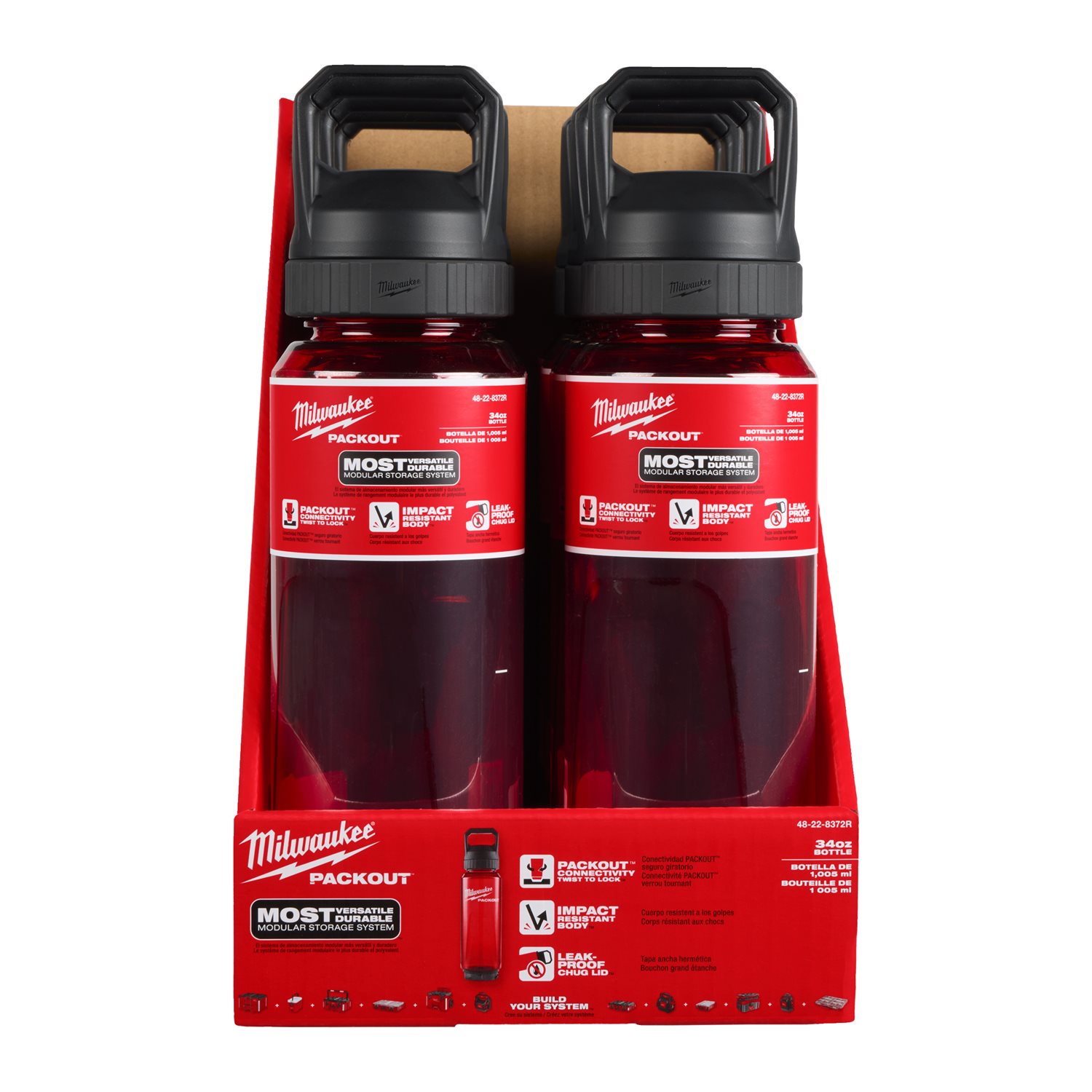 Milwaukee PACKOUT Steklenica 1005ml Chug lid rdeča