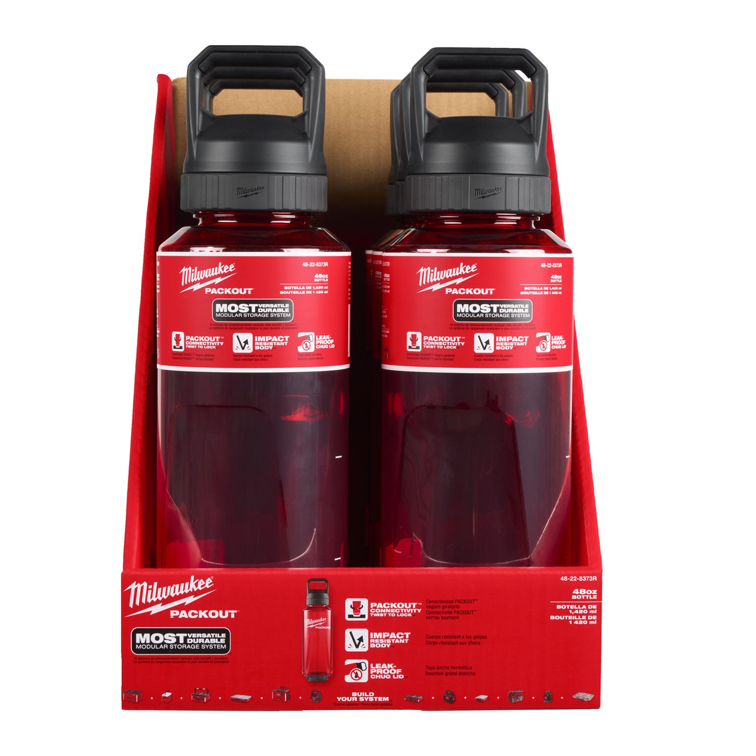 Milwaukee PACKOUT Steklenica 1420ml Chug lid rdeča